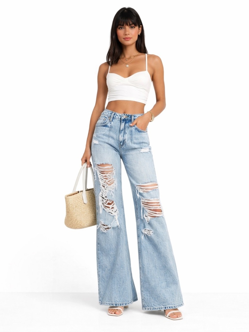 SER.O.YA Wide Leg Flare Jeans | Light Wash Distressed Ripped Trendy Revolve 29/8